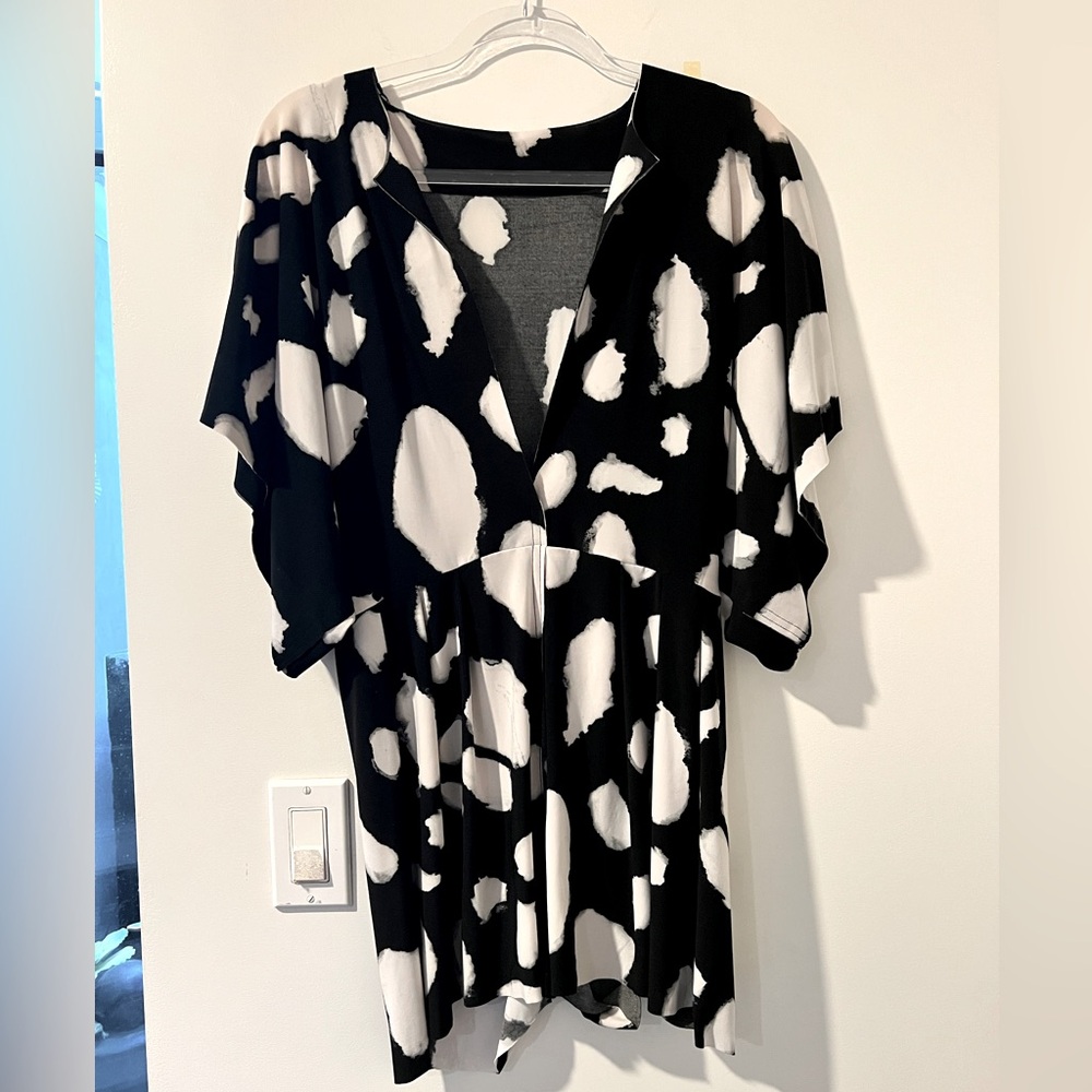 Norma Kamali Black & White Shorty Romper Bathing Suit Coverup  Sz. S *EUC* $249